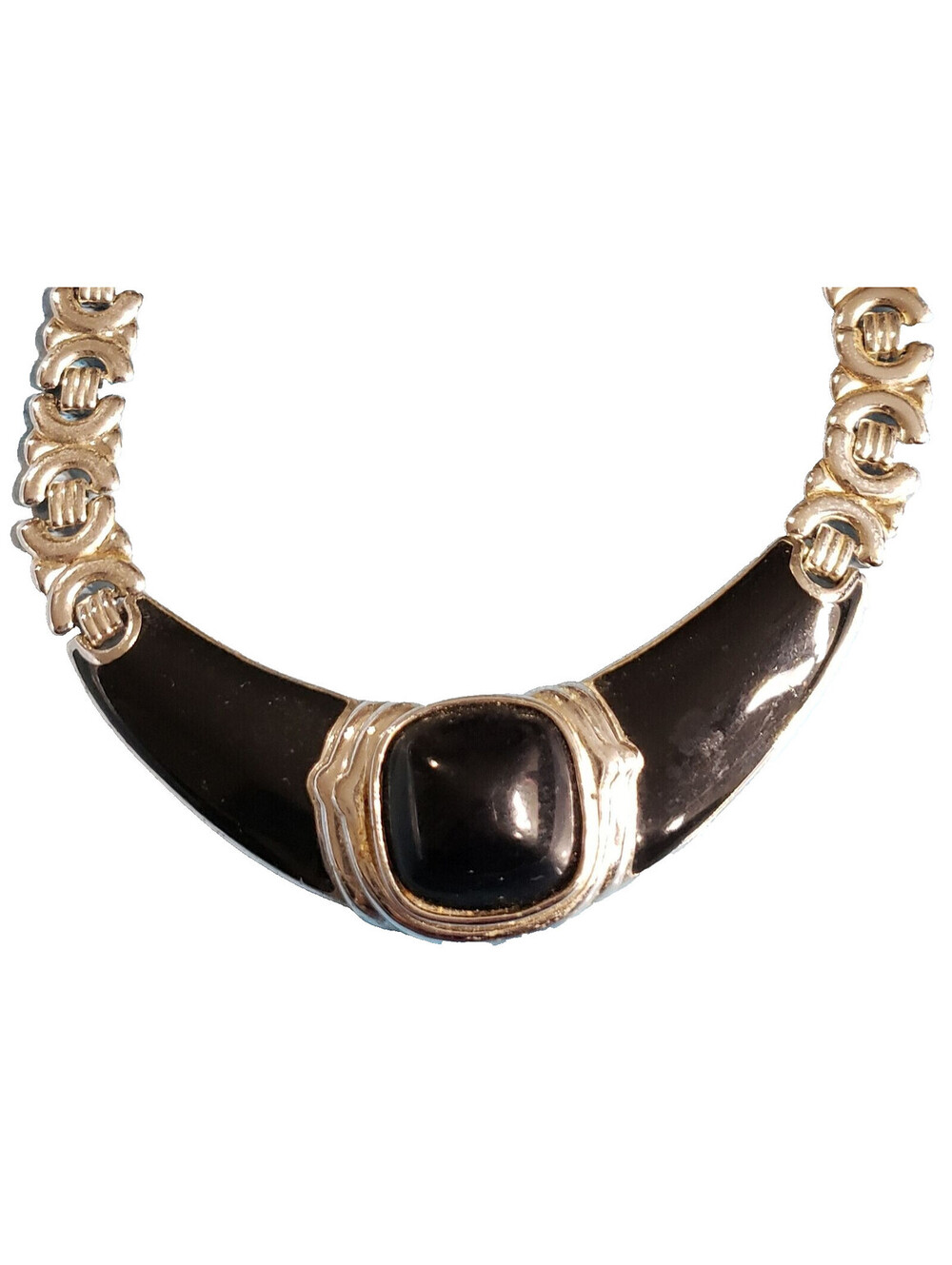 Vintage Trifari Black Enamel Neckace Speicalty Chain Designer Statement s0n-‎